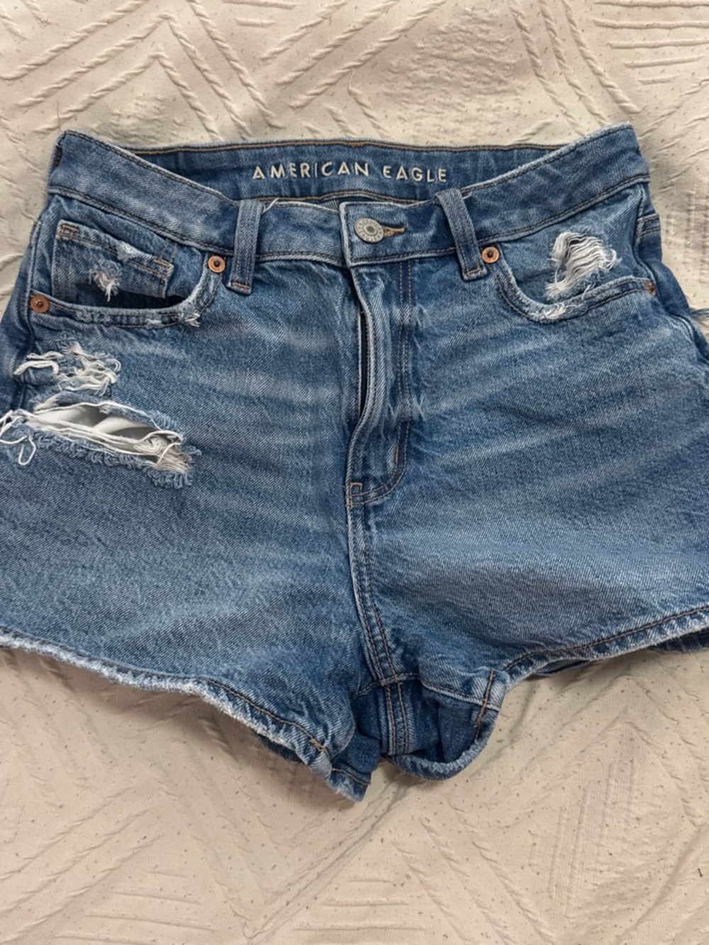 American Eagle Outfitters Light Blue Distressed High-Rise Jean Shorts